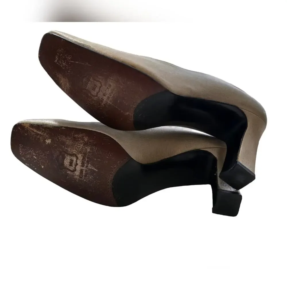 STUART WEITZMAN GOLD LAMÉ METALLIC PUMP Heels SHOES SQUARE TOE 9 M 3.25
